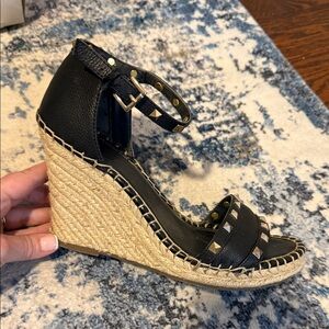 Marc Fisher Black Espadrille Wedges with Studs
